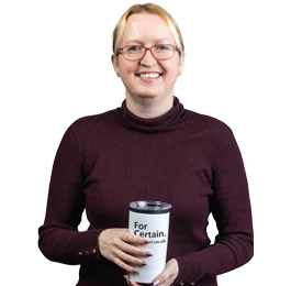 4imprint employee Katie holding the Oakridge Travel Mug