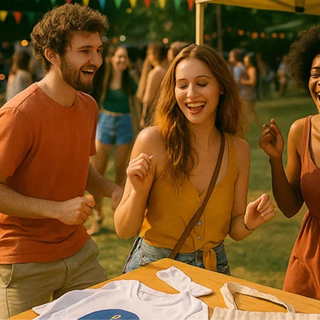 group of people outside laughing together