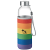 View Image 1 of 3 of Utah Glass Water Bottle with Neoprene Pouch - Rainbow