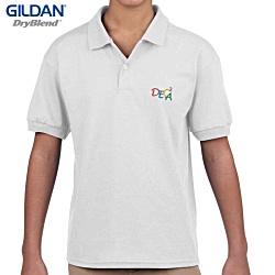 Gildan Kid's DryBlend Jersey Polo Shirt - White - Embroidered