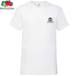 Fruit of the Loom Men's V-Neck Value T-Shirt - White - Printed