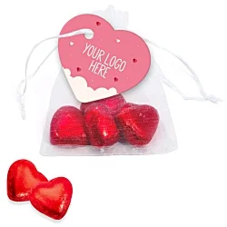 Organza Bag - Red Foil Chocolate Hearts