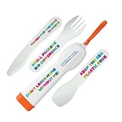 Lunch Mate Recycled Cutlery Set - White - Printed Case & Cutlery