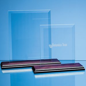Bevelled Glass Plaque Award on Wood Base Main Image