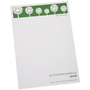A5 Rececyled 25 Sheet Note Pad - Green Design 1 Main Image