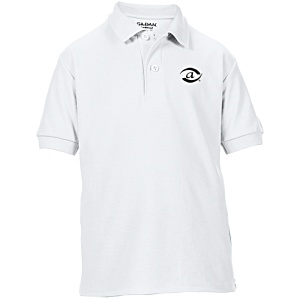 DISC Gildan Kid's DryBlend Double Pique Polo Shirt - White - Printed Main Image