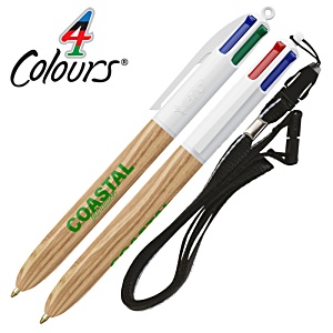 BIC® 4 Colours Wood-Look Pen with Lanyard Main Image
