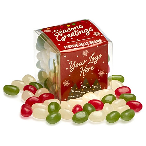 SEASONAL Clear Cube Box - Christmas Gourmet Jelly Beans Main Image