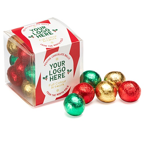 Clear Cube Box - Christmas Chocolate Balls Main Image