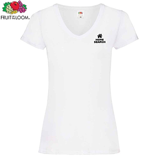 Fruit of the Loom Women's V-Neck Value T-Shirt - White - Printed Main Image