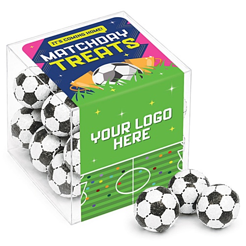 Clear Cube Box - Chocolate Footballs Main Image