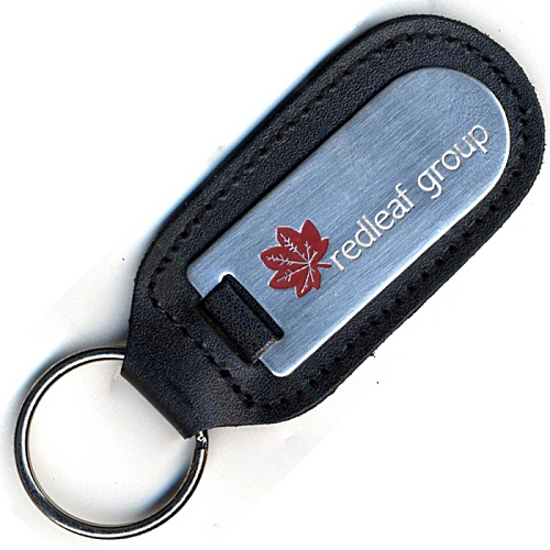 Steel & Leather Keyring - Enamelled - Large Main Image