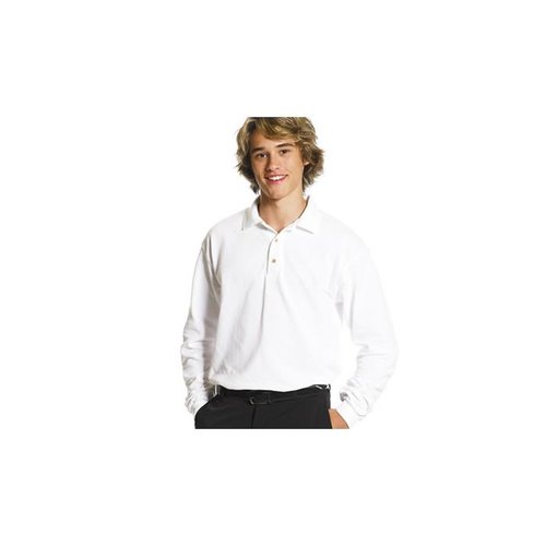 DISC Gildan Long Sleeve Pique Polo Shirt - White Main Image
