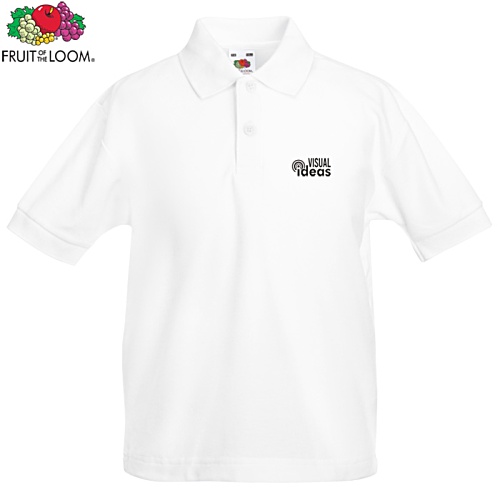 DISC Fruit of the Loom Kid's Value Polo Shirt - White - Printed Main Image