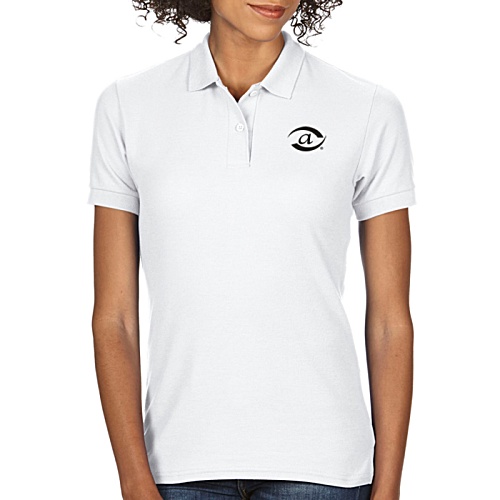DISC Gildan Women's DryBlend Double Pique Polo Shirt - White - Printed Main Image