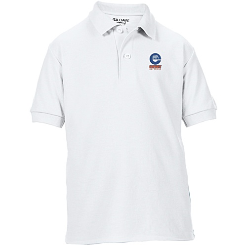 DISC Gildan Kid's DryBlend Double Pique Polo Shirt - White - Embroidered Main Image