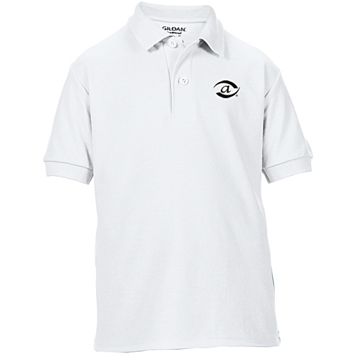 DISC Gildan Kid's DryBlend Double Pique Polo Shirt - White - Printed Main Image