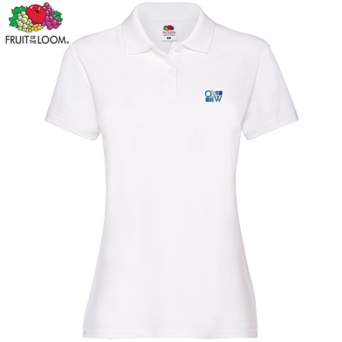DISC Fruit of the Loom Women's Premium Polo Shirt - White - Embroidered Main Image