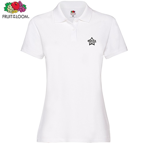 DISC Fruit of the Loom Women's Premium Polo Shirt - White - Print Main Image
