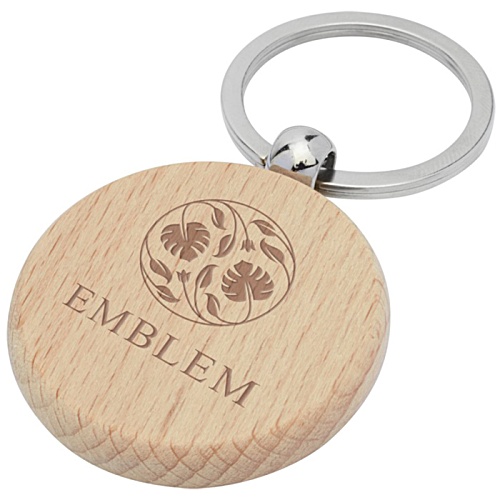 Giovanni Beech Wood Round Keyring - Engraved Main Image