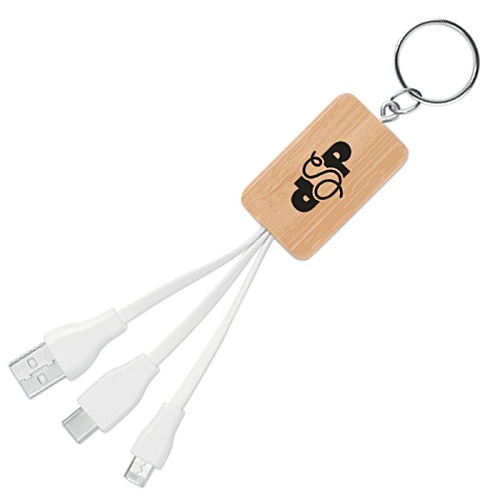 Bamboo Charging Cable Keyring Main Image