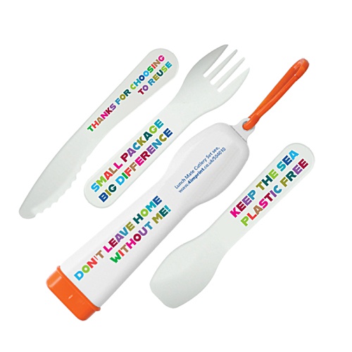 Lunch Mate Recycled Cutlery Set - White - Printed Case & Cutlery Main Image