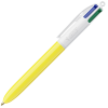 a yellow pen with blue green and white cap