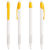 a group of white and yellow pens