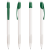 a group of pens with green caps