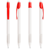 a group of pens with red caps