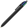 a black pen with blue and green cap
