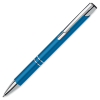 a blue pen with silver cap