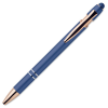 a blue pen with gold cap