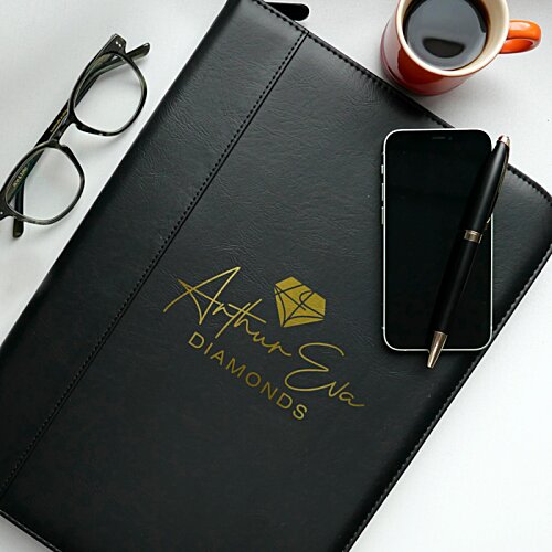 Additional Image 2 - a black folder with a phone and a cup of coffee