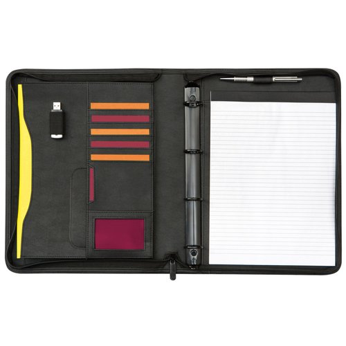 Additional Image 1 - a black case with a white paper and a red strip