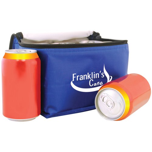 Additional Image 1 - a blue lunch bag with a red bottle and a white object