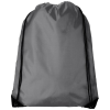 a grey bag with black trim