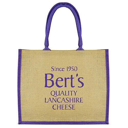 Additional Image 1 - a tan and purple bag with blue text