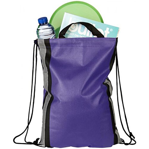 Additional Image 4 - a purple backpack with a bottle of water and a plate