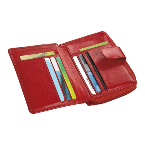 Additional Image 1 - a red leather wallet with a red handle
