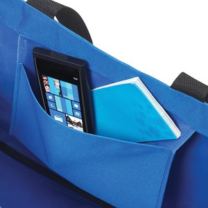Additional Image 1 - a blue bag with a cell phone and a tablet in it