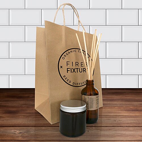 Additional Image 1 - a brown bag with a bottle and a candle on a wooden surface