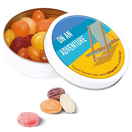 Additional Image 3 - a round container with a lid open and a round container with a blue and yellow label