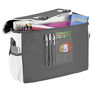 Additional Image 1 - a grey bag with a pocket full of papers and pens