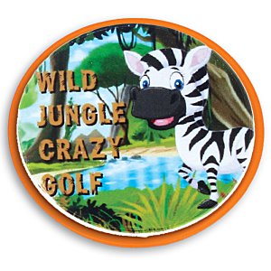 Additional Image 9 - a round orange and white button with a zebra in the background