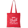 a red bag with white text