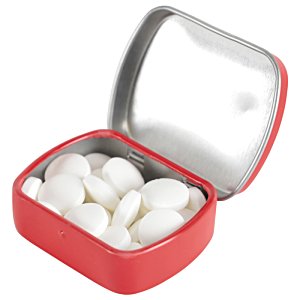 Additional Image 1 - a red and silver tin with white pebbles inside