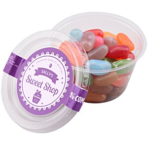 Additional Image 1 - a plastic container with a purple lid filled with colorful candies