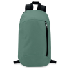 a green backpack with a black zipper