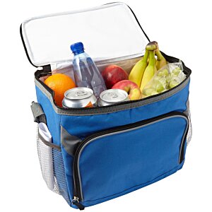 Additional Image 1 - a blue cooler bag with fruits and a bottle of water
